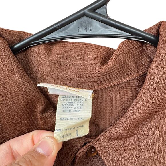 Vintage Jantzen 100 Brown Polo Shirt Men’s L Made in USA 70s Disco Collar - Picture 3 of 7